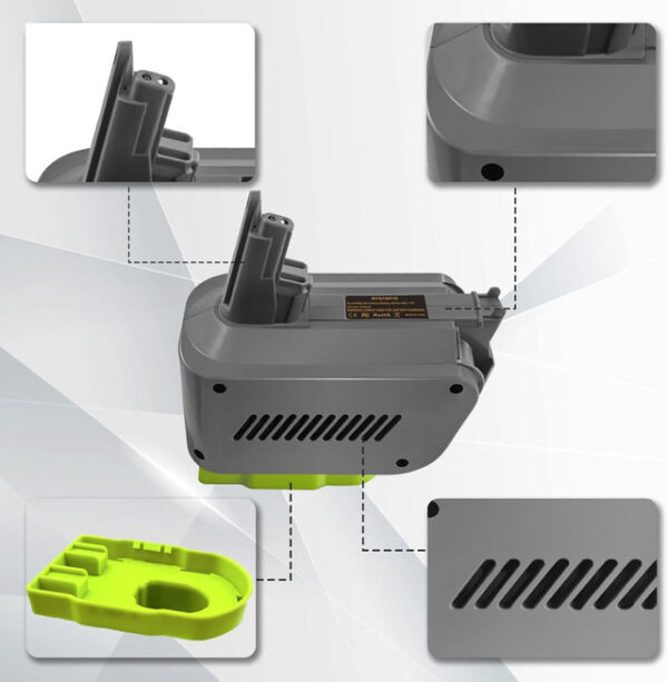 Hygieia Battery Converter - For Ryobi ONE+ 18V To Dyson V10 Models