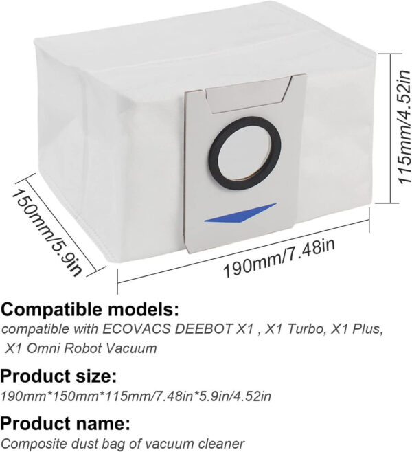 Hygieia 6 Pack - Dust Bags - For Ecovacs Deebot T10, T20 and X1 Omni Series Auto Empty Stations - Image 4