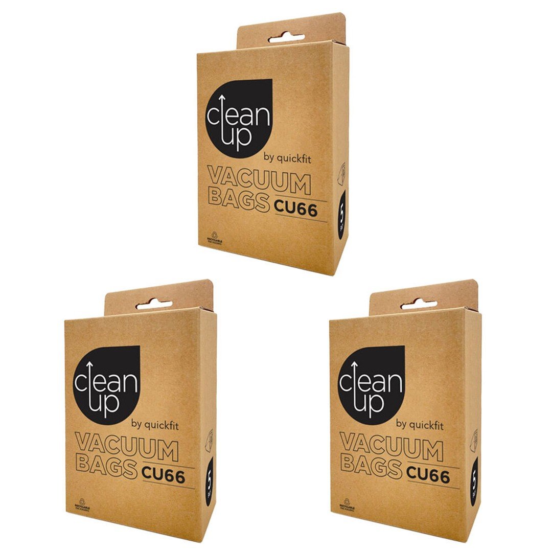 3x 5pc CleanUp CU66 Replacement Vacuum Bags Set for Hako Rocket Vac Xp White